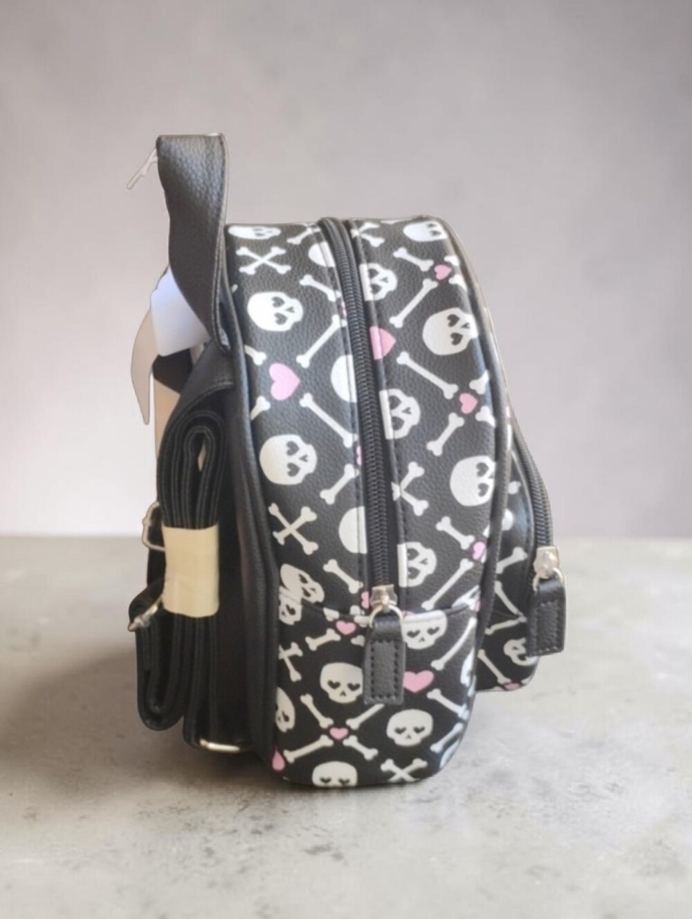 Black and White Skulls and Bones w/ Pink Hearts Mini Backpack Purse ~ NWT - Picture 5 of 8